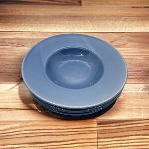 Pier 1 Blue Salad Soup Bowls Set of 3 Stoneware 9" Rimmed